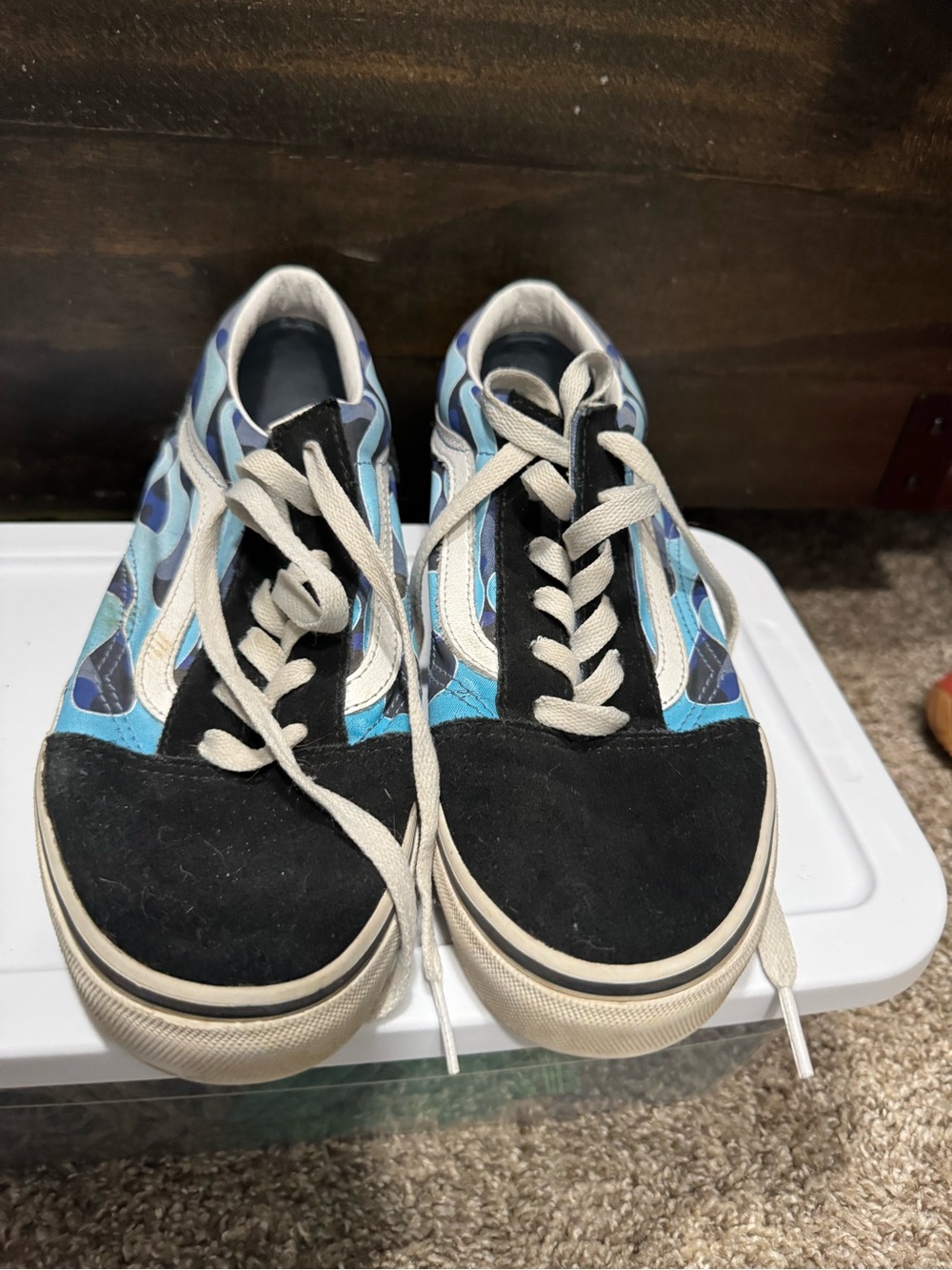 Vans Kids Old Skool Black with Blue Wave Accent Sneakers